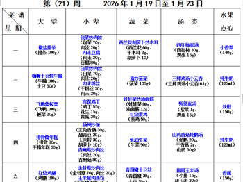2025-2026学年第一学期越溪实小学生菜谱（第21周）